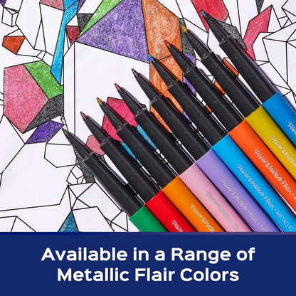 Paper Mate Flair Metallic Glitter Felt Tip Pens, 12 Assorted Shiny Colors
