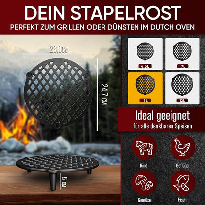 Gusskönig Cast Iron Stackable Grill Rack for 9L Dutch Oven