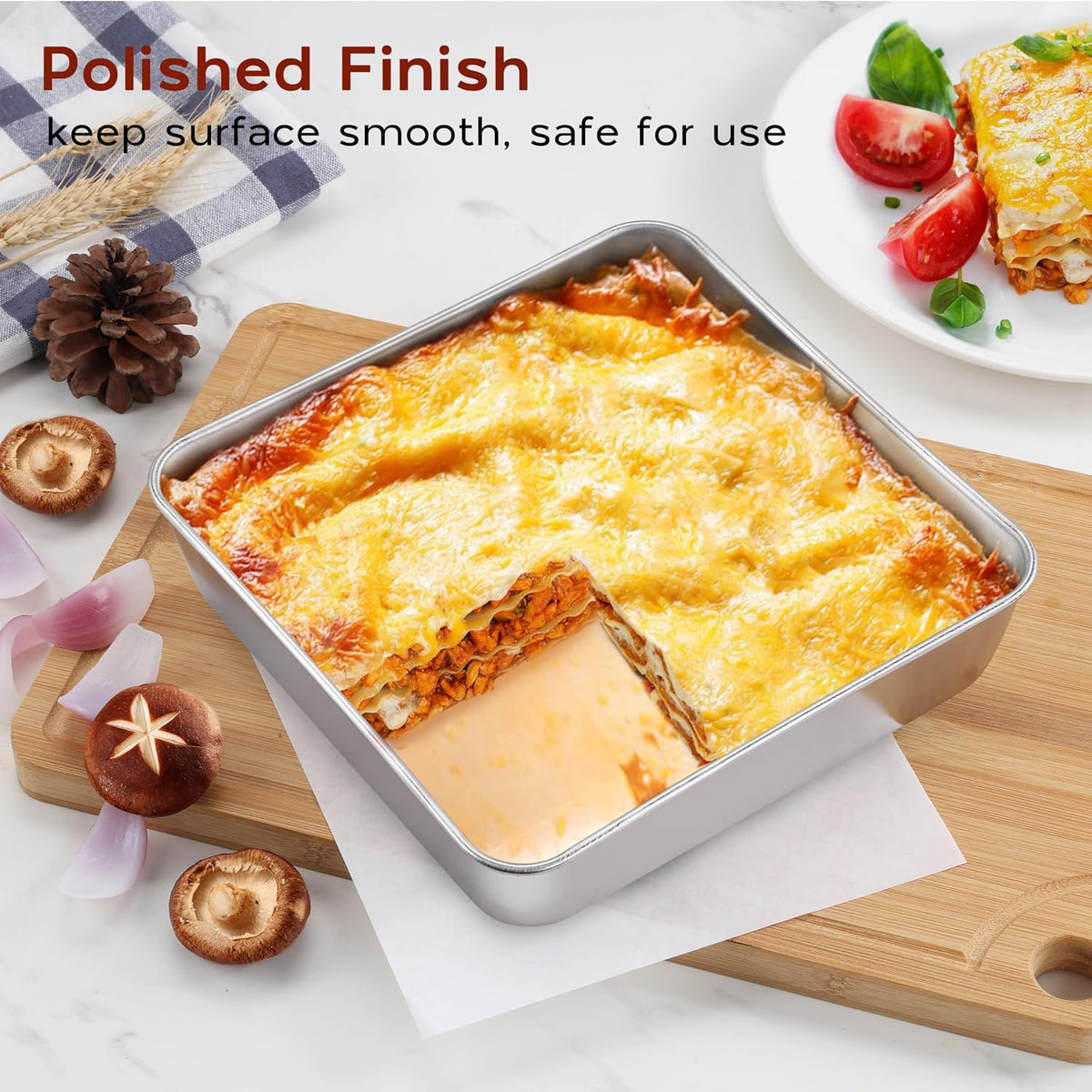 Onader Square Cake Brownie Baking Pan with Lid Stainless Steel Lasagna Pan