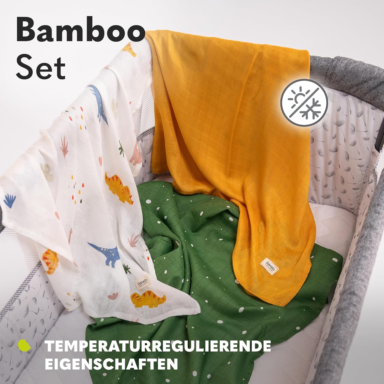 Lionelo Bamboo Muslin Nappy Set of 3 – Soft, Antibacterial, Hypoallergenic