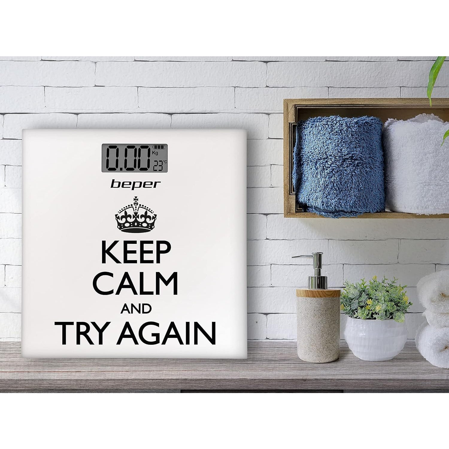 BEPER 40,821 Keep Calm Personal Scale, Digital Scale, Ultra Thin, Battery Included, White