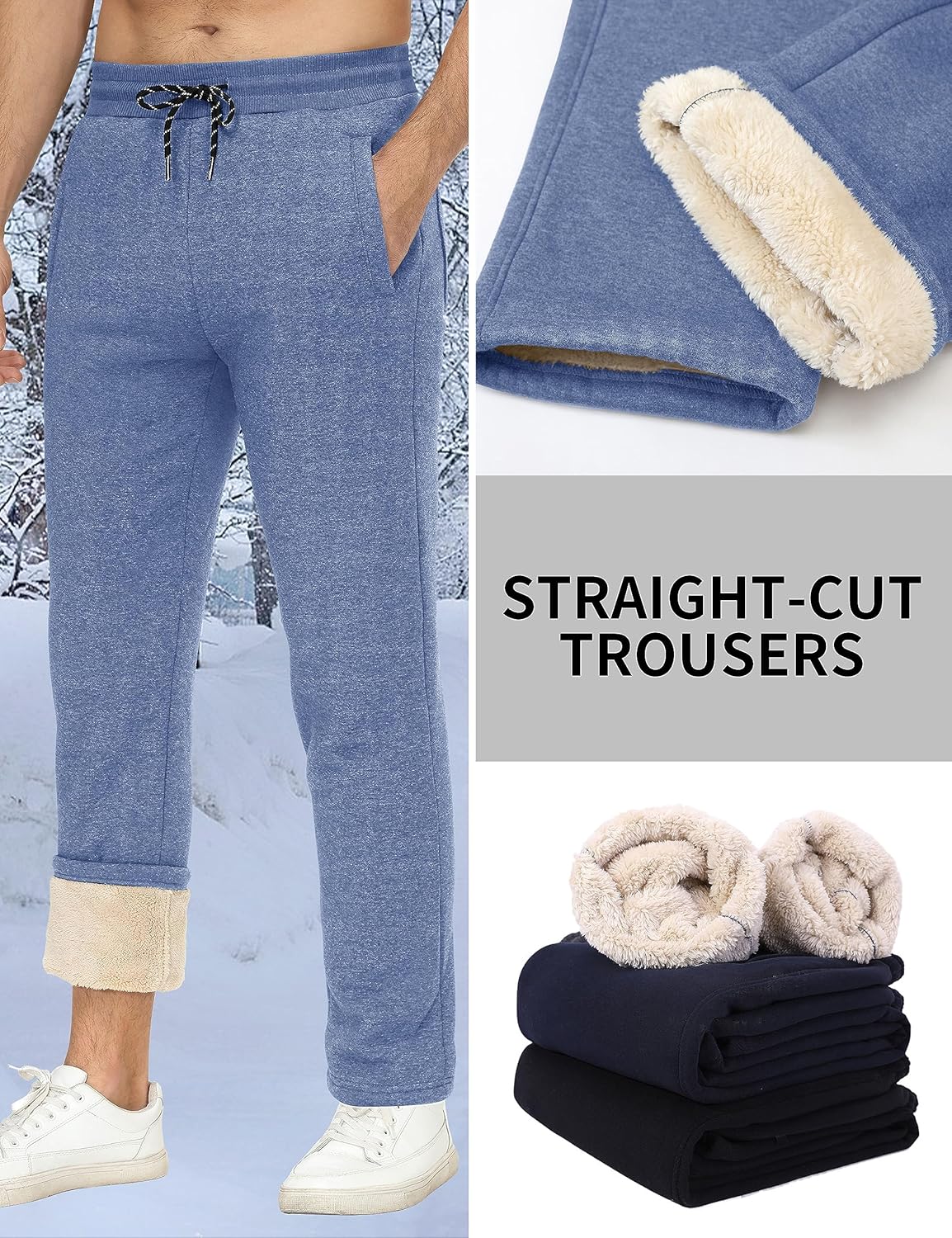 TACVASEN Men's Lined Winter Jogging Pants with Sherpa Lining