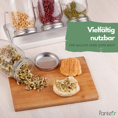 Panteer 940ml Sprout Jar Set with Stainless Lid and Strainer