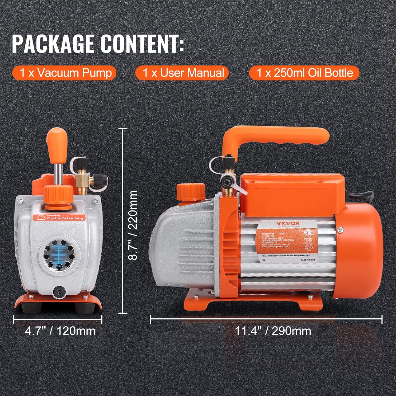 VEVOR 3.5 CFM 1-Stage HVAC Vacuum Pump with Oil