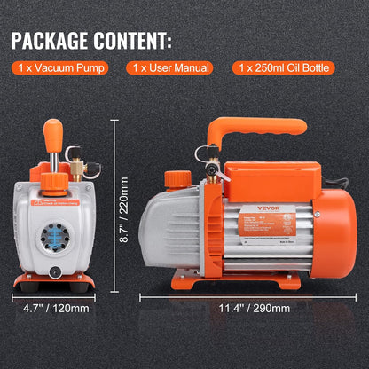 VEVOR 3.5 CFM 1-Stage HVAC Vacuum Pump with Oil