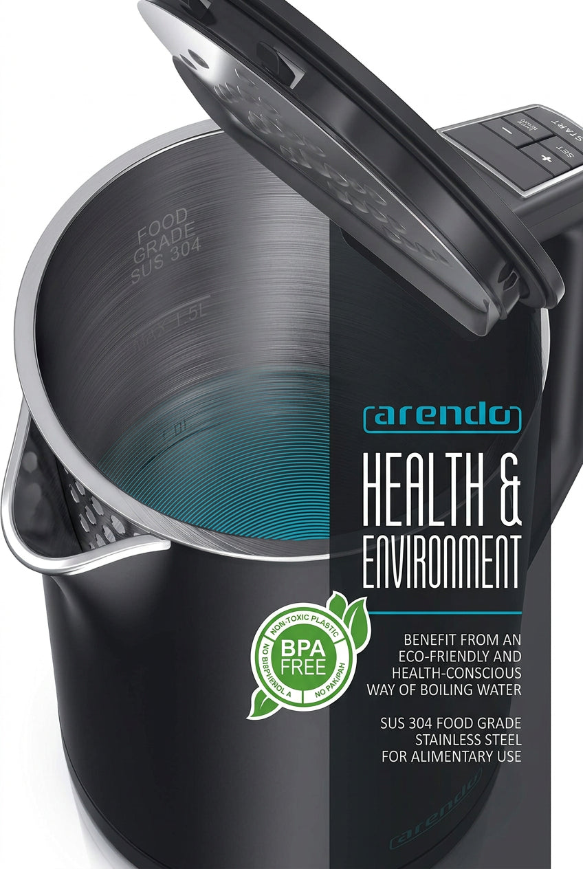 Arendo Elegant Electric Kettle 1.5L 2200W Black