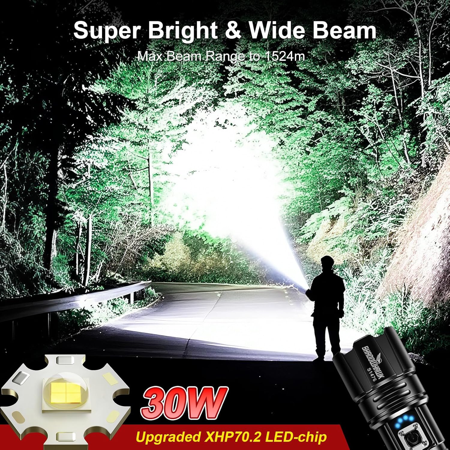 Shadowhawk 10000 Lumen XHP70.2 LED USB Rechargeable Tactical Flashlight