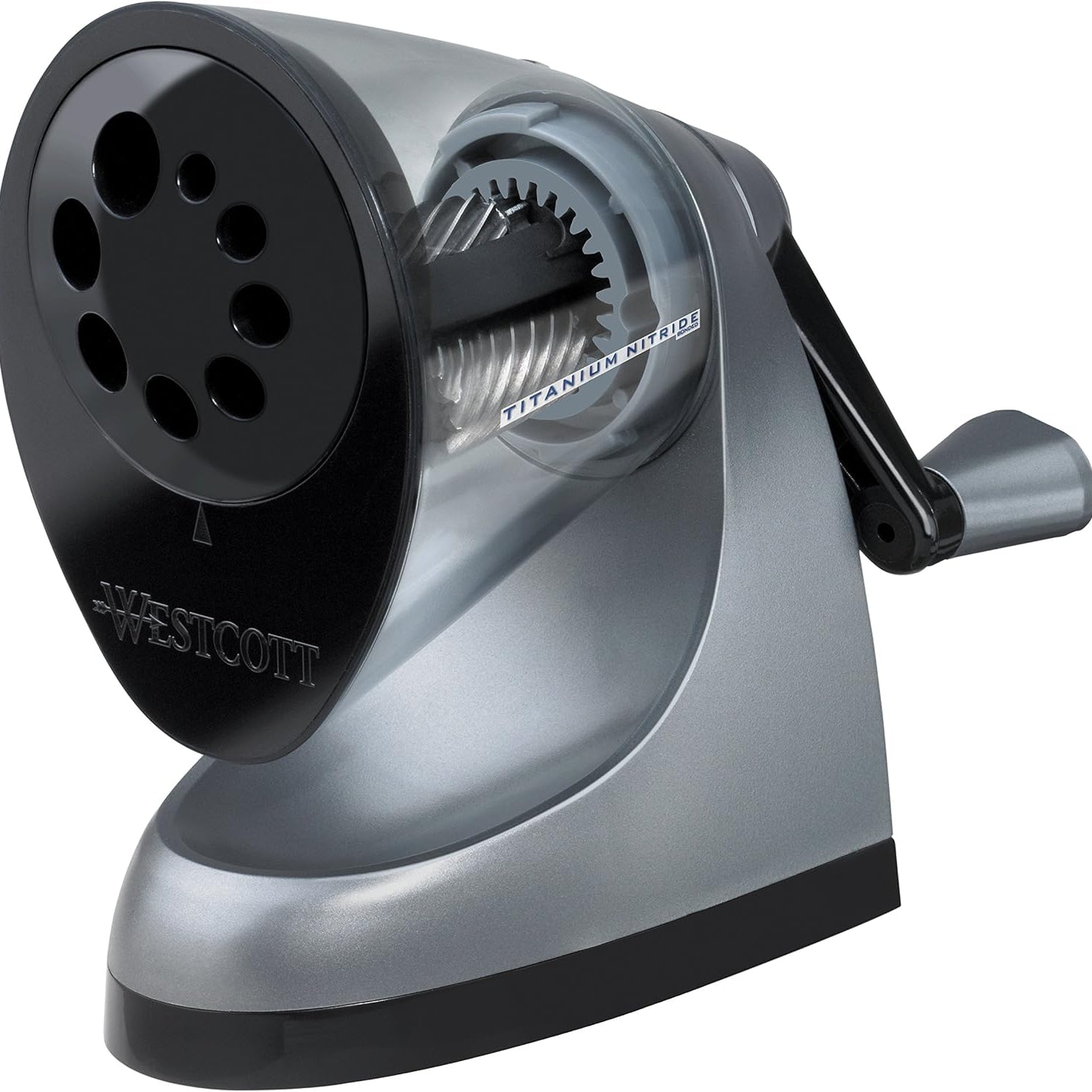 Westcott iPoint ClassAct Manual Pencil Sharpener with Anti‑Microbial Grey Finish