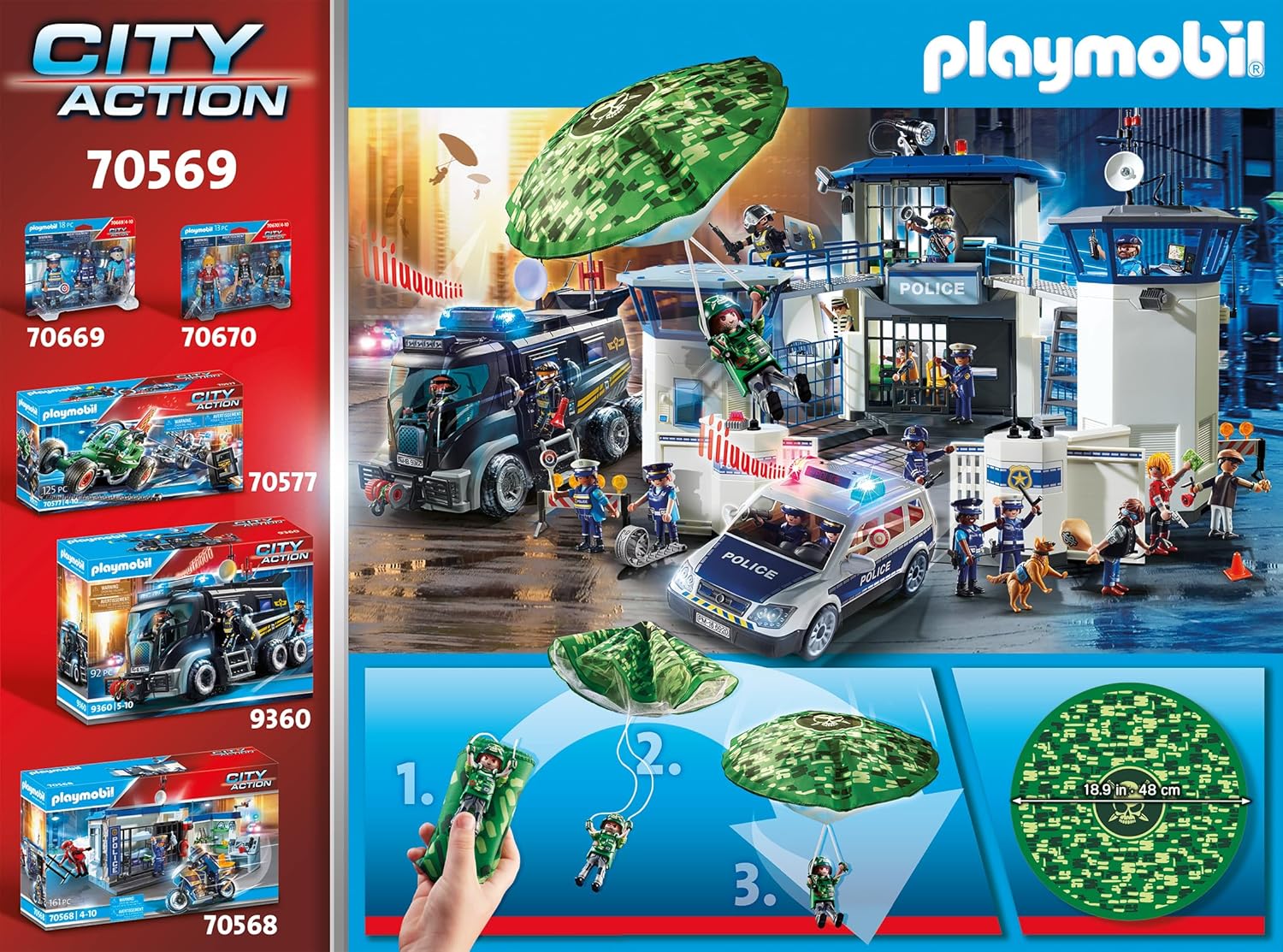 Playmobil City Action Police Helicopter with Parachute and Figures