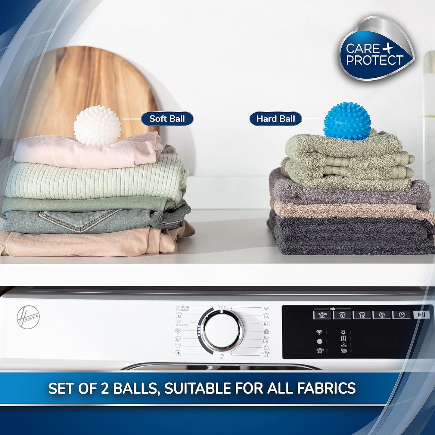 CARE+PROTECT Universal Dryer Balls: Soften, Lift, Separate Laundry - 2 Pack