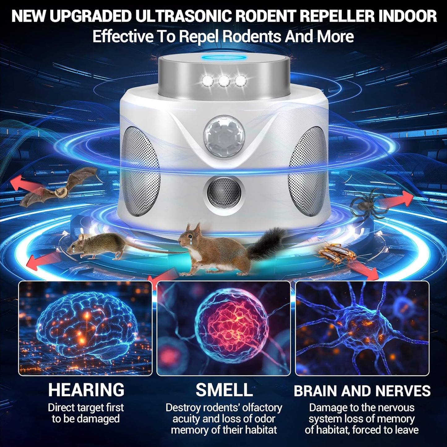 Ultrasonic Rodent Repellent: Indoor Mice Pest Control with 360° PIR Sensor