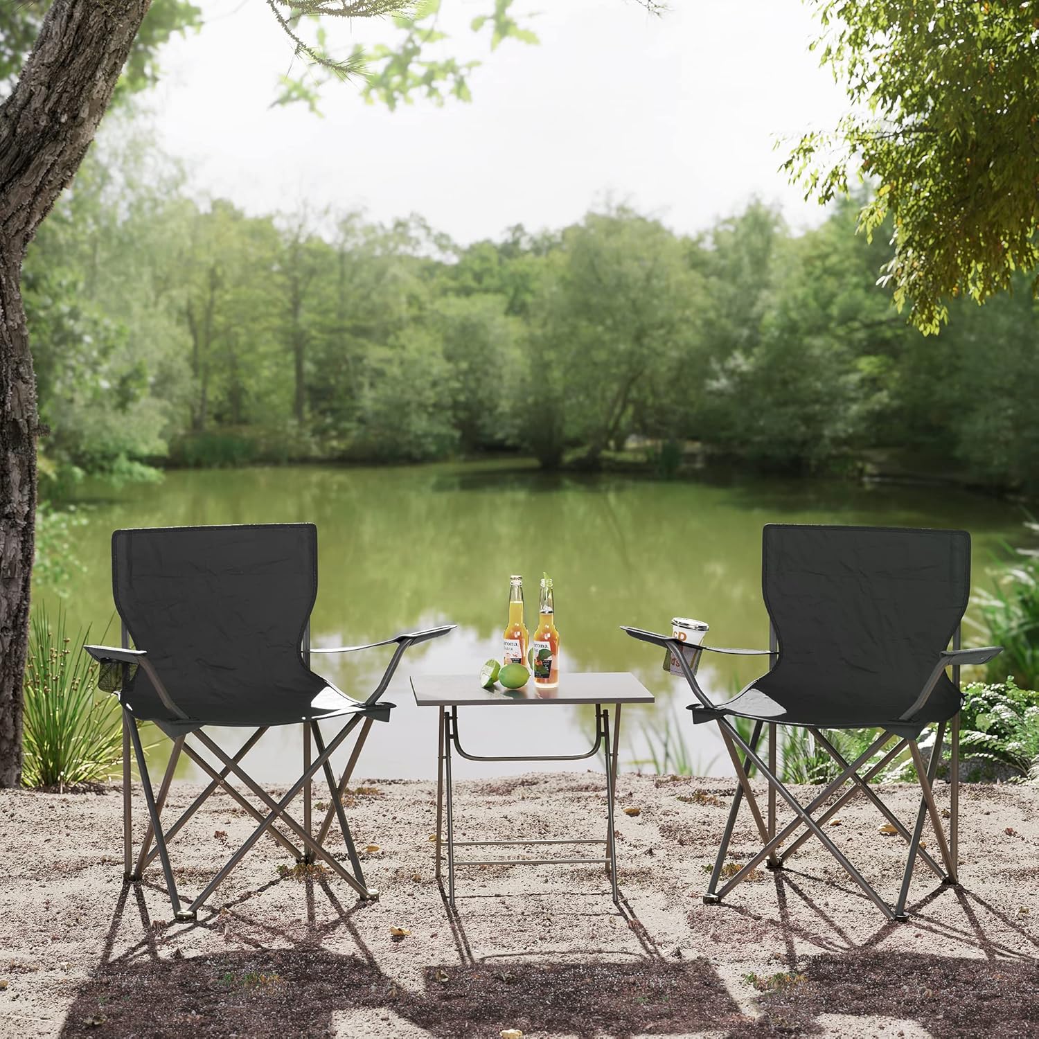 SONGMICS Portable Folding Camping Chair Set with Armrests