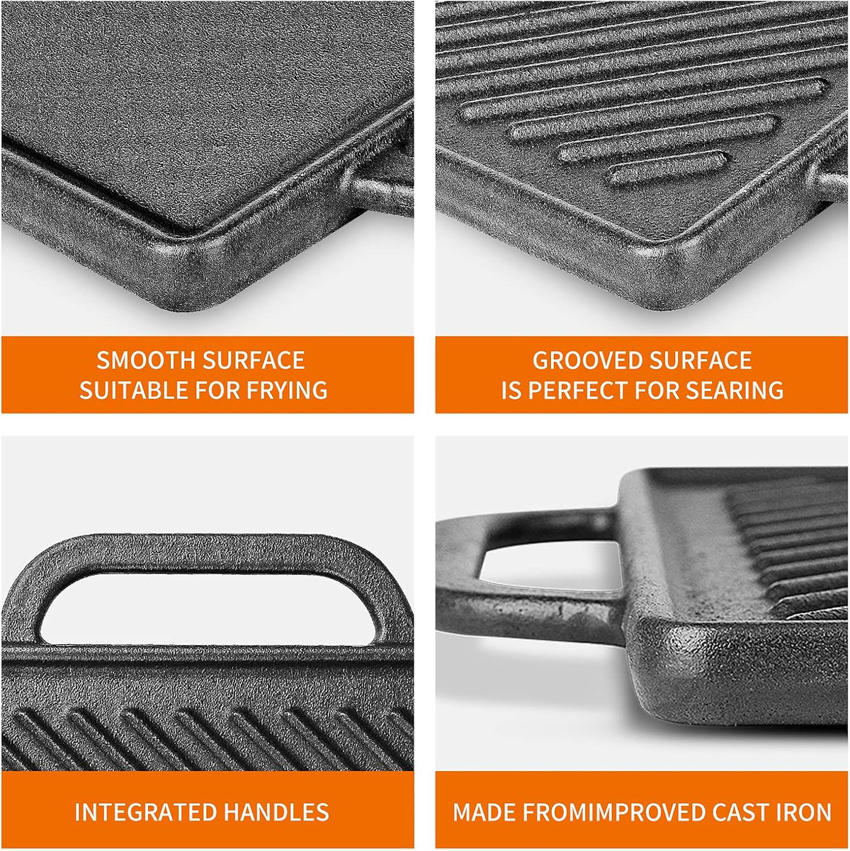 GFTIME Pre-Seasoned Cast Iron Reversible Griddle Plate