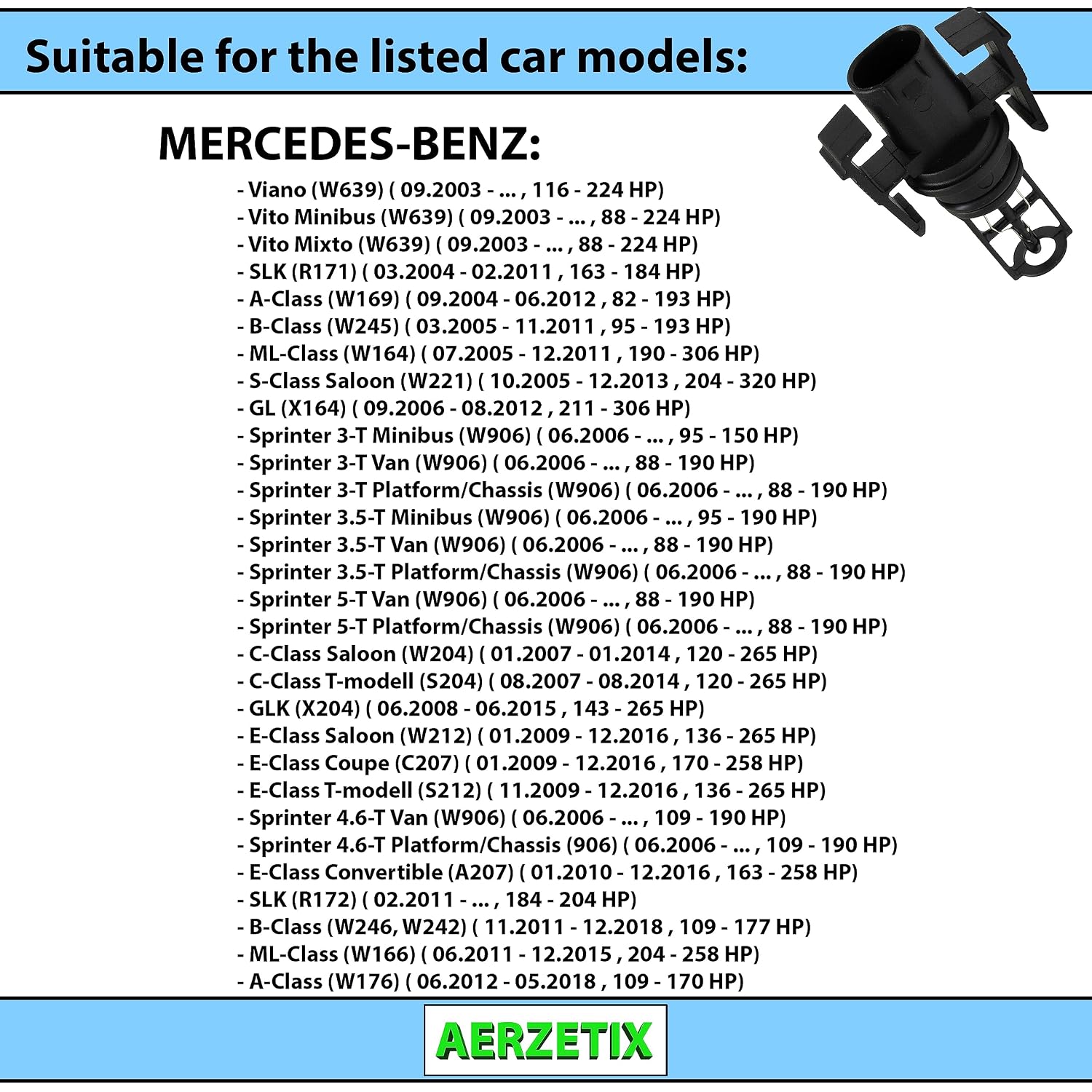 AERZETIX Intake Air Temperature Sensor C66421 Compatible with VW Mercedes-Benz Smart