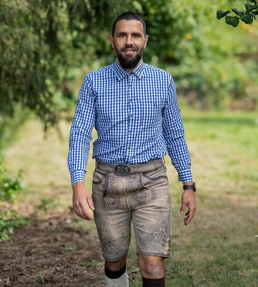 Schöneberger Vintage Wildbockleder Herren Traditional Kurz-Lederhose Ice Grey