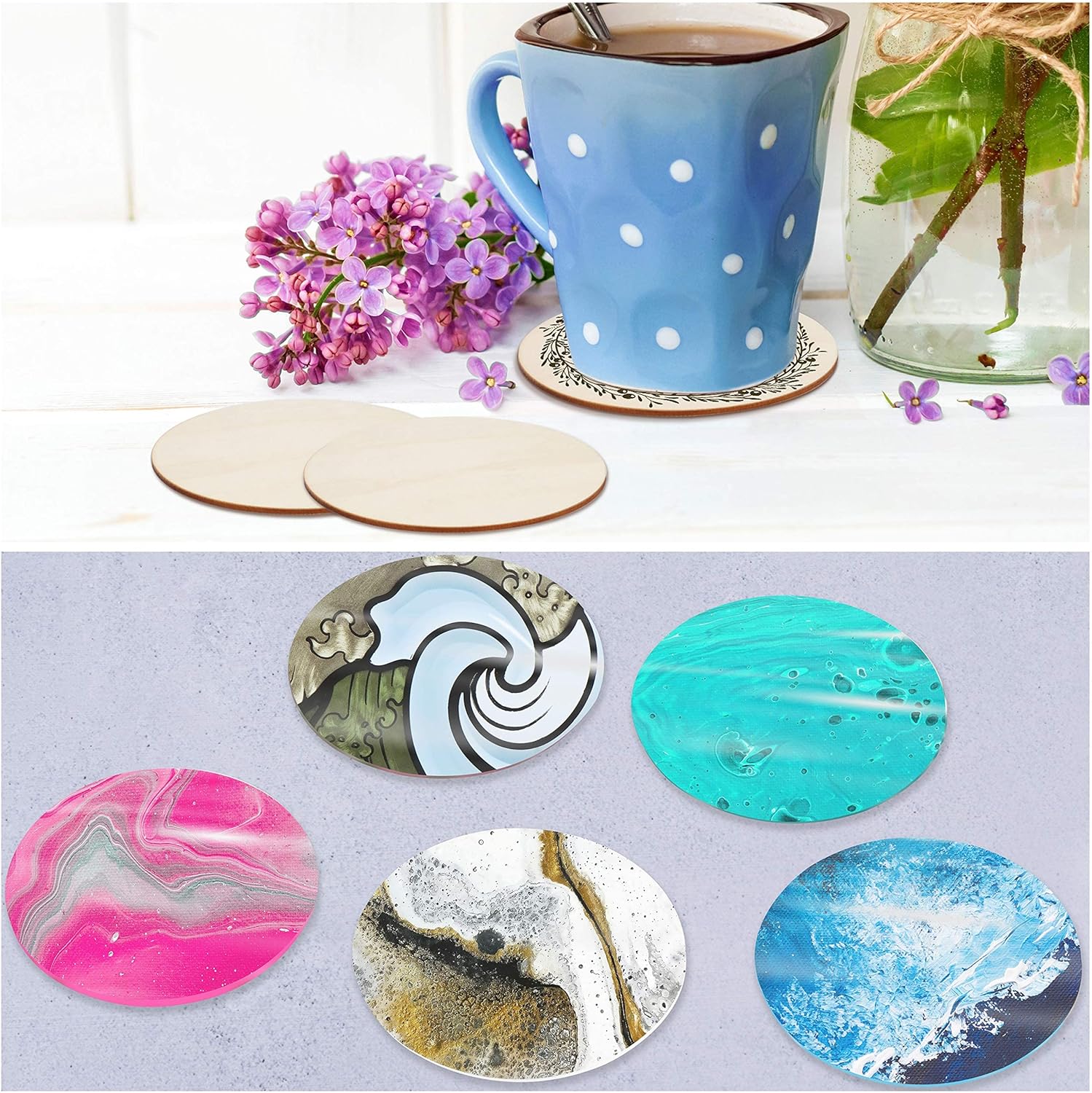 Belle Vous 25 Pack Unfinished Wooden Round Discs 10cm