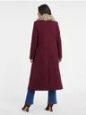 Elegant Burgundy Wool Blend Women's Coat with Faux Fur Collar