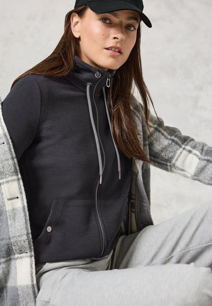 Cecil Women's Lightweight Grey Zip-Up Cardigan Hoodie - Soft Cotton Blend Knitwear