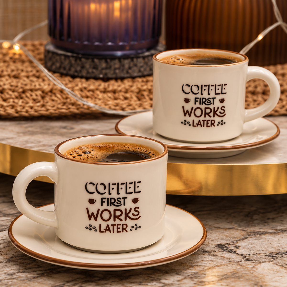 CER-POR Turkish Porcelain Coffee Cup and Saucer Set of 2
