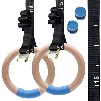 Dorigod Wooden Gymnastic Rings with Heavy-Duty Adjustable Straps
