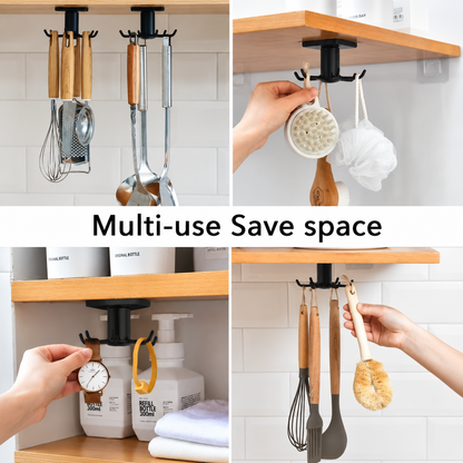 Hook Rotating Kitchen Utensil Hook 6 Hooks Self-Adhesive Wall Mount