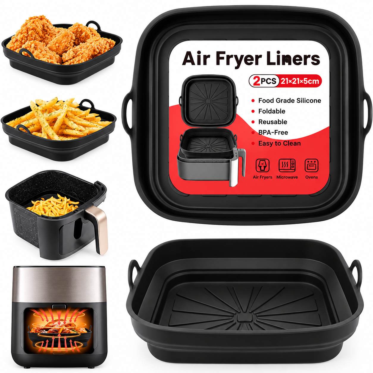 Alyvisun Silicone Air Fryer Liner Set 2-Piece Reusable Foldable