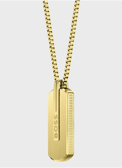 Elegant Luxury Gold-Plated BOSS Men's Statement Dogtag Necklace Accessory