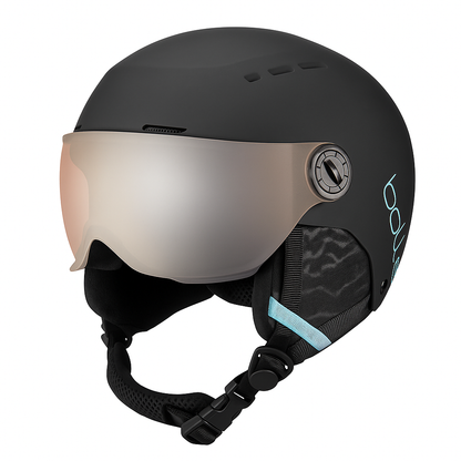 Bollé Quiz Visor Junior Ski Helmet: Matte Black Blue, Orange Gun Cat 2 Lens