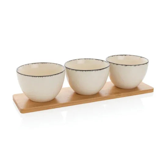 Ukiyo 3pc Ceramic Serving Bowl Set with Elegant Bamboo Tray - Gomix Brands Outlet