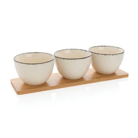 Ukiyo 3pc Ceramic Serving Bowl Set with Elegant Bamboo Tray - Gomix Brands Outlet