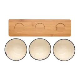 Ukiyo 3pc Ceramic Serving Bowl Set with Elegant Bamboo Tray - Gomix Brands Outlet