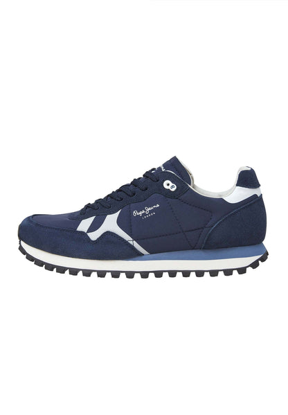 Pepe Jeans Brit-On Navy Blue Suede Mesh Athletic Trainers Fashion Sneakers