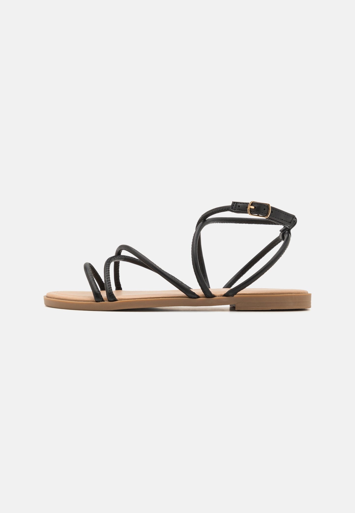 Anna Field Women's Black Strappy Flat Sandals with Adjustable Ankle Buckle