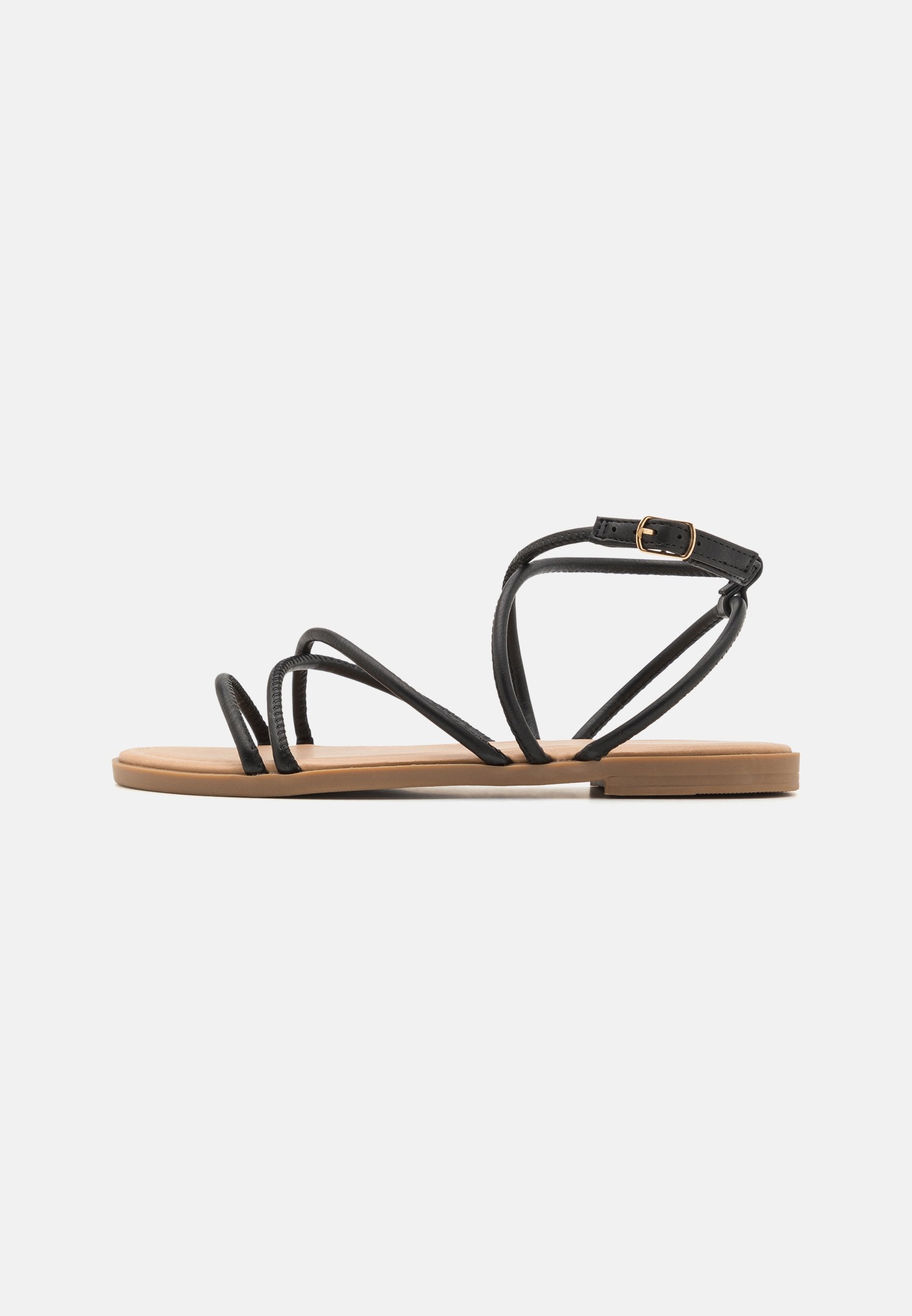 Anna Field Women's Black Strappy Flat Sandals with Adjustable Ankle Buckle