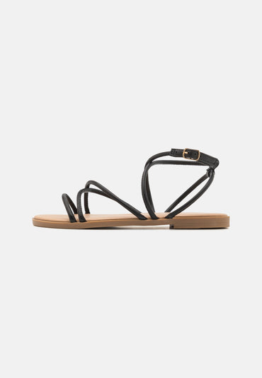 Anna Field Women's Black Strappy Flat Sandals with Adjustable Ankle Buckle