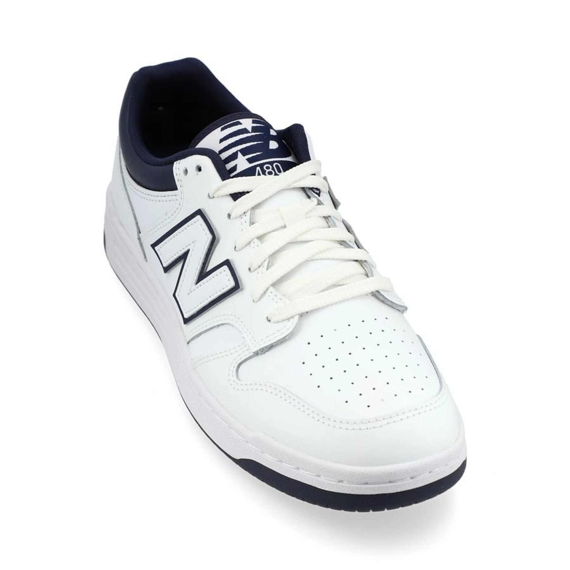 New Balance 480 Classic White Navy Leather Basketball Sneakers for Men