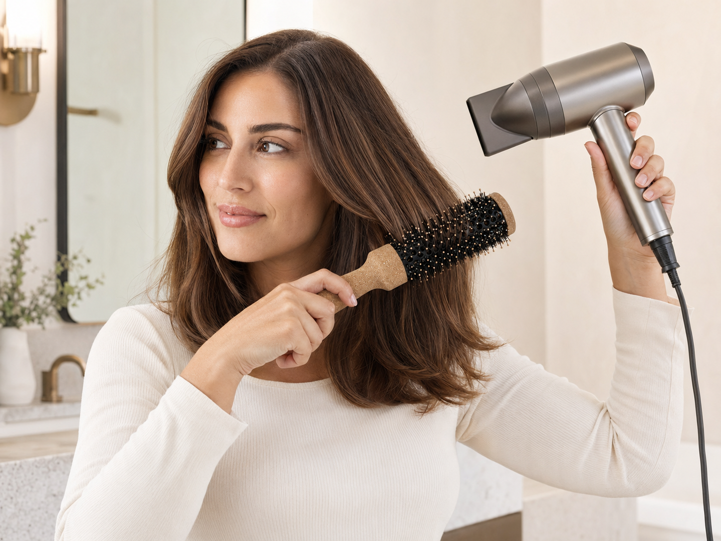 Cien Beauty Large Round Cork Hair Brush With Boar Bristles