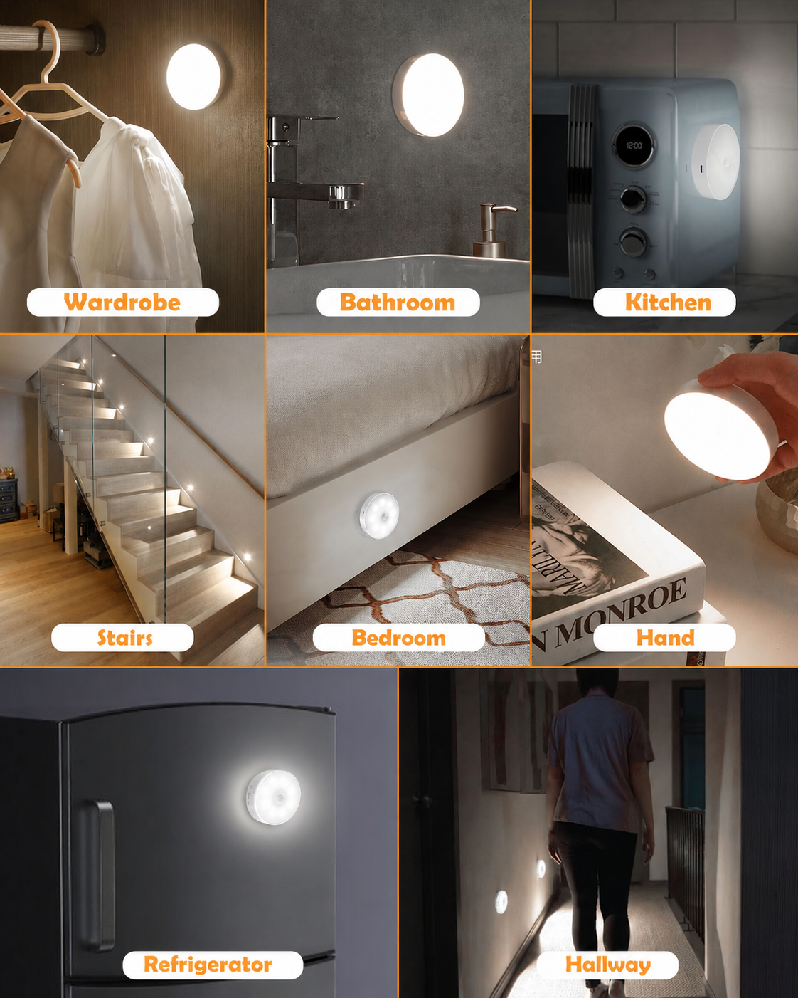 SmartSensor 6-Pack LED Sensor Night Light USB Rechargeable