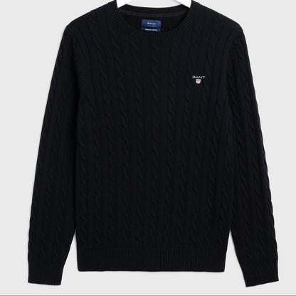 GANT Men's Premium Cotton Cable Knit Crew Neck Sweater – Classic Warm Style