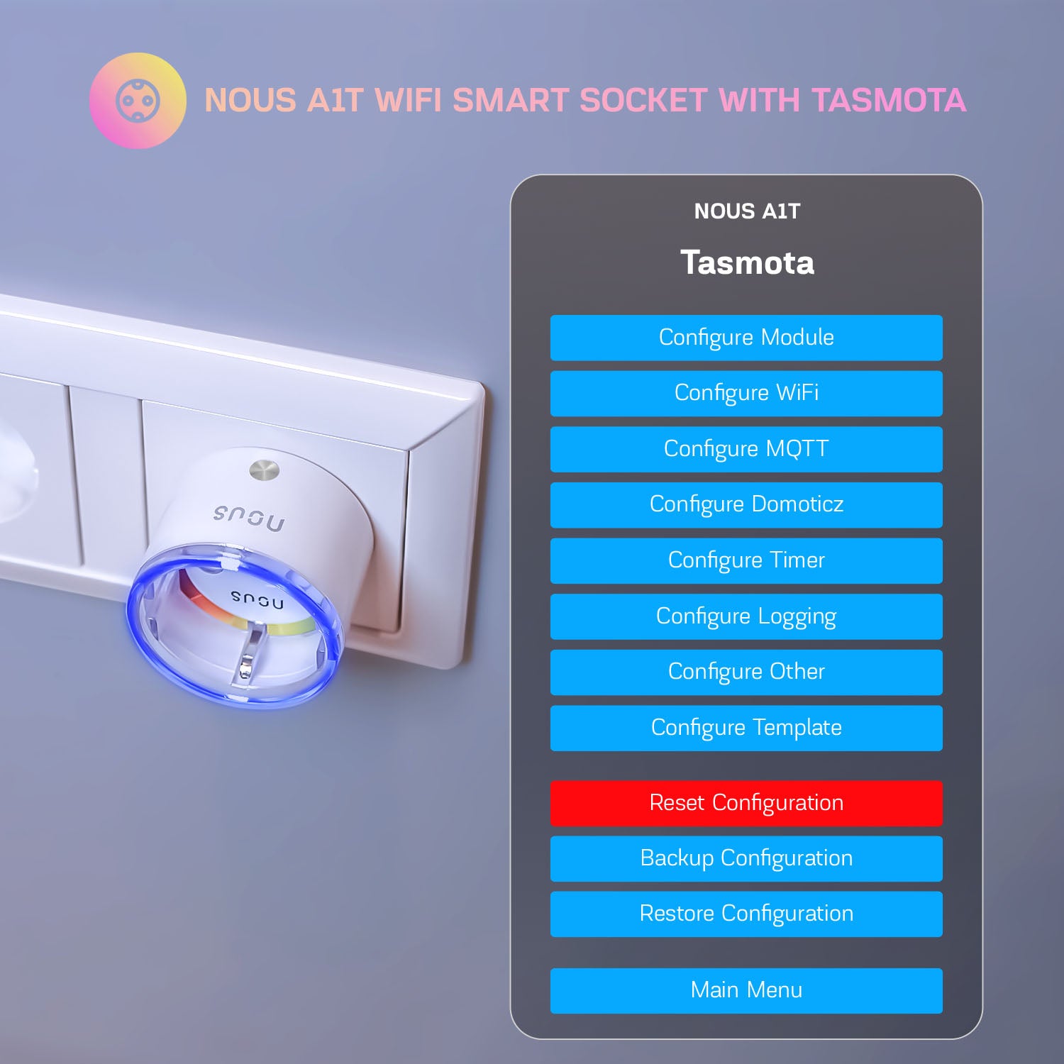 Nous A1T Tasmota Smart WiFi Socket 16A Power Monitoring Plug for Home Automation