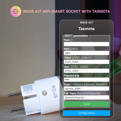 Nous A1T Tasmota Smart WiFi Socket 16A Power Monitoring Plug for Home Automation