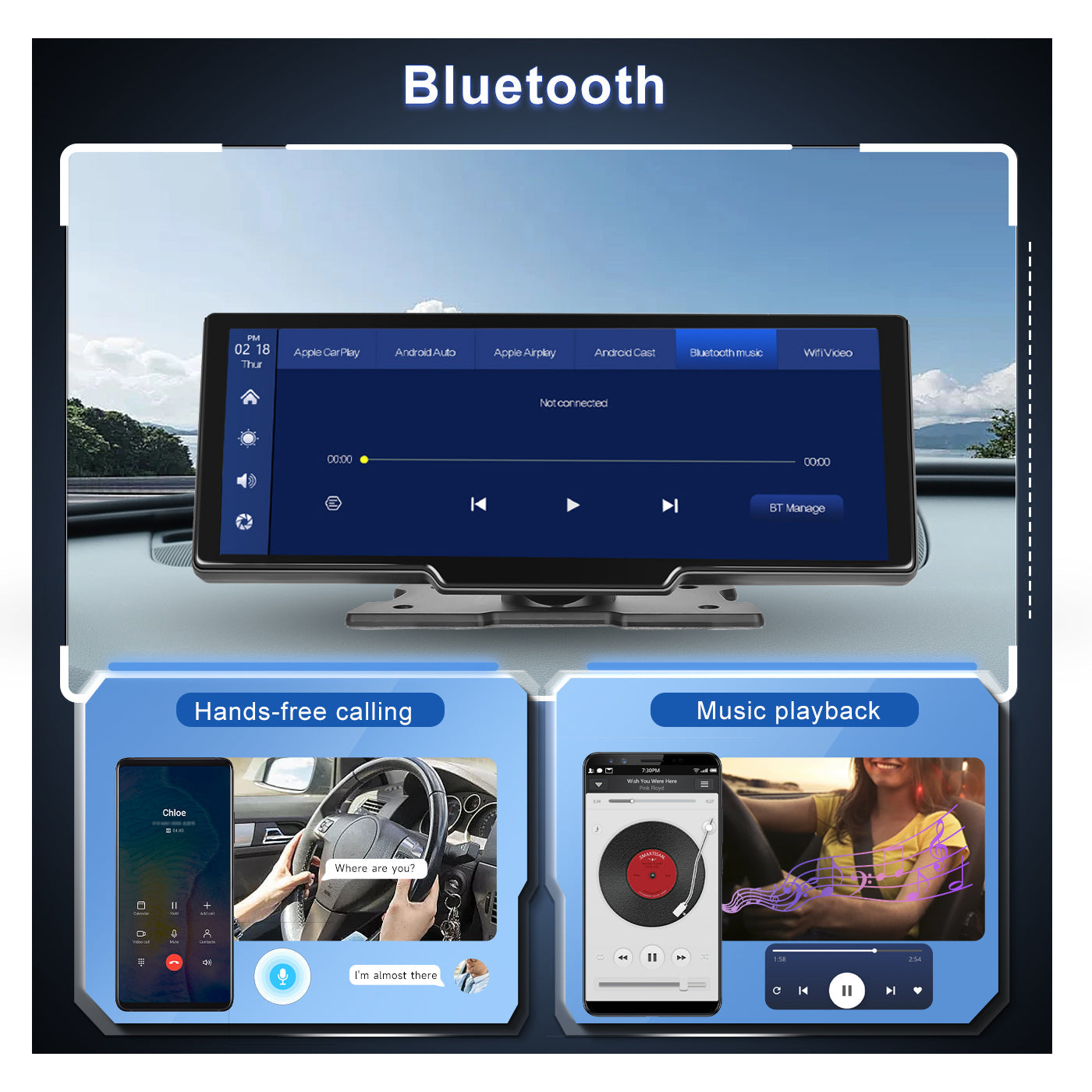PODOFO 9.3‑Inch Wireless CarPlay & Android Auto Plug‑Play Screen