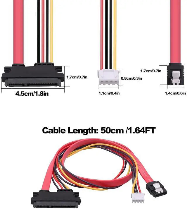 Goldendisk 22-Pin SATA Data Power Cable 2-in-1 SATA 7+15 to 7 Pin with XH2.5 4-Pin Combo Extension for Hard Disk Optical Drive PC Modding 50cm 2-Pack
