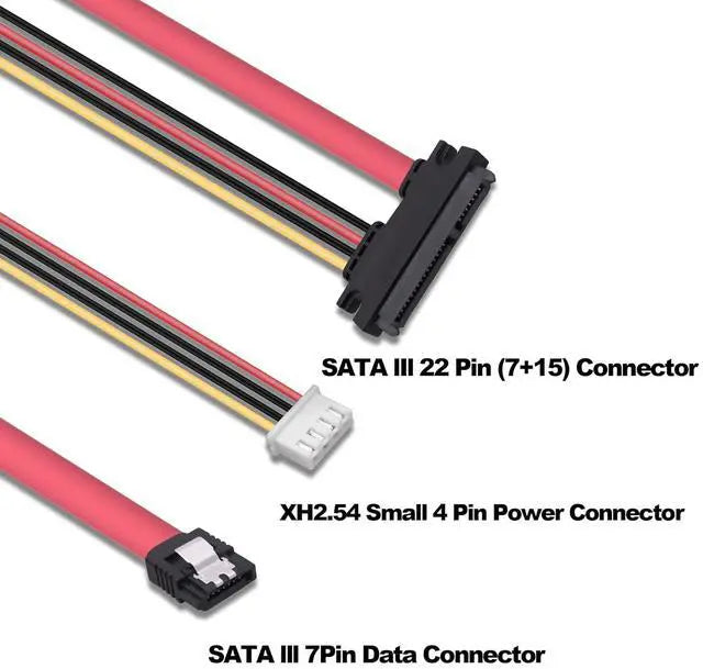 Goldendisk 22-Pin SATA Data Power Cable 2-in-1 SATA 7+15 to 7 Pin with XH2.5 4-Pin Combo Extension for Hard Disk Optical Drive PC Modding 50cm 2-Pack