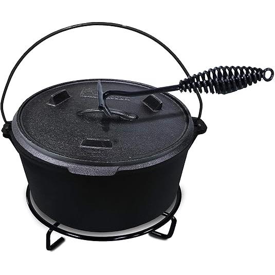 ACTIVA Cast Iron Cooking Pot with Lid and Handle for Transport 10 L Diameter 37 cm Black