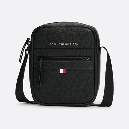 Tommy Hilfiger Essential Small Reporter Bag, Durable Pebble Grain Crossbody, Adjustable Strap, Black