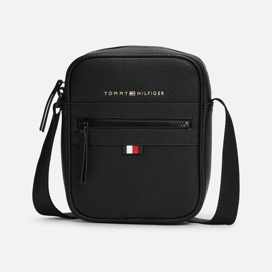 Tommy Hilfiger Essential Small Reporter Bag, Durable Pebble Grain Crossbody, Adjustable Strap, Black