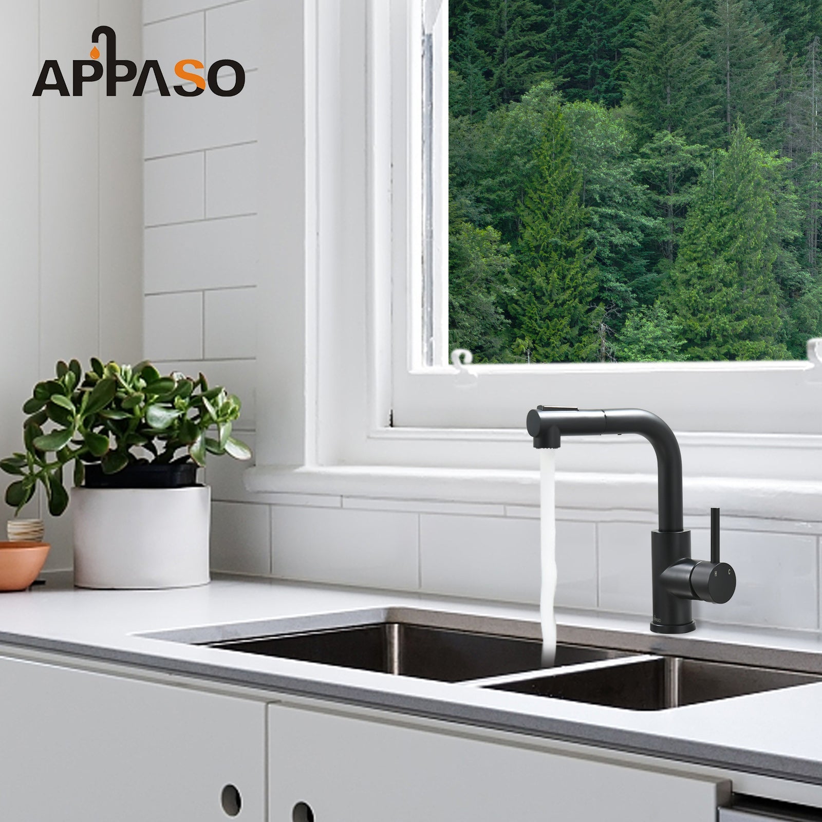 Matte Black Bar Sink Faucet with Pull-Out Sprayer