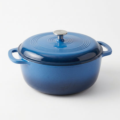 AmazonBasics Enameled Cast Iron Covered Dutch Oven, 6.9 Liters / 7.3-Quart, Blue

