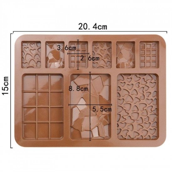 Vedini 9-Cavity Multi-Shape Silicone Chocolate Bar Mold – Waffle Heart Bar